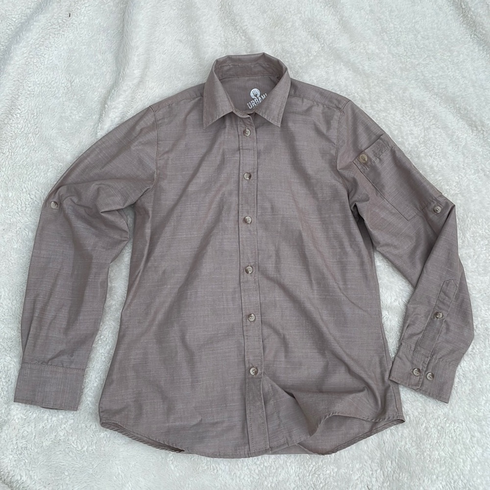 Women’s Chef Works Urban Collection chambray button down brown neutral sz small